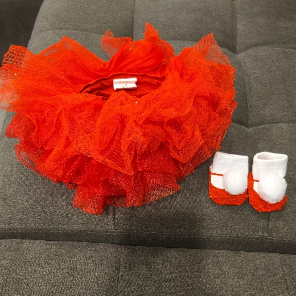Vibrant Red Tutu and Pom-Pom Sock Set for Baby